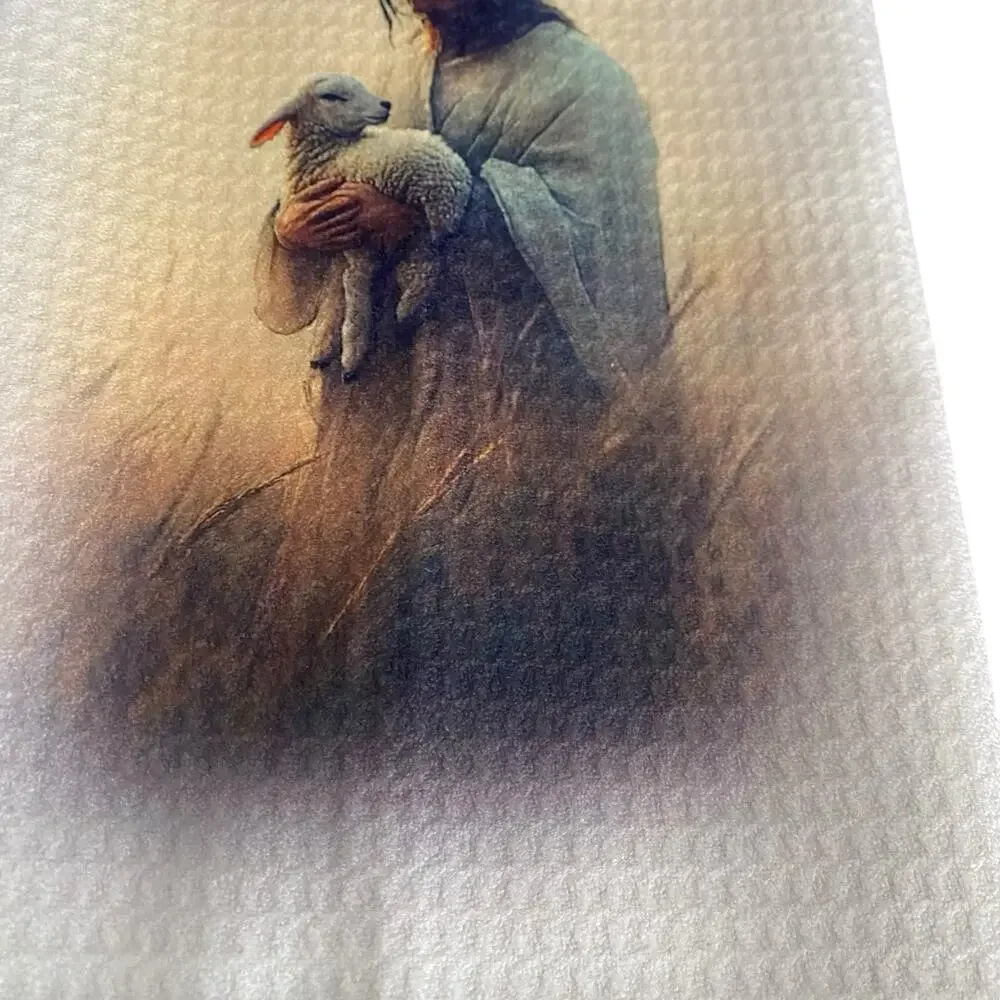NWT Christian Faith Based Kitchen Towel / Jesus & Lamb Decorative Hand Towel